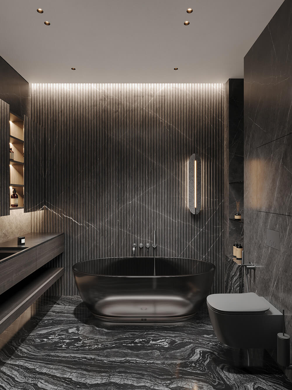 Інтер'єр ванної кімнати з матовою чорною сантехнікою в сучасному стилі 2026.