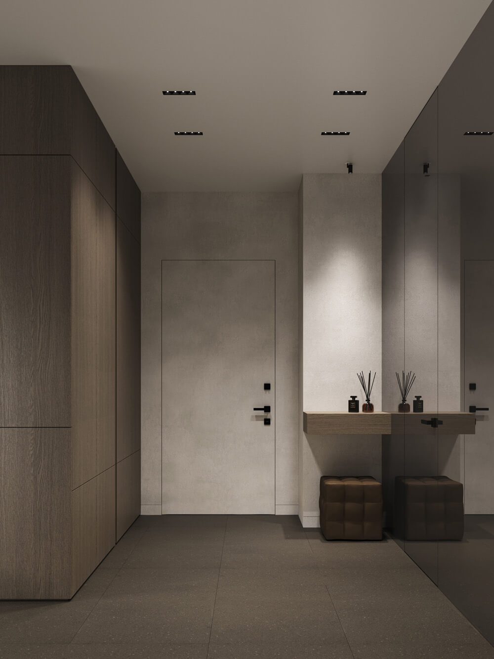 Поєднання фарби та декоративної штукатурки у сучасному інтер'єрі вітальні.