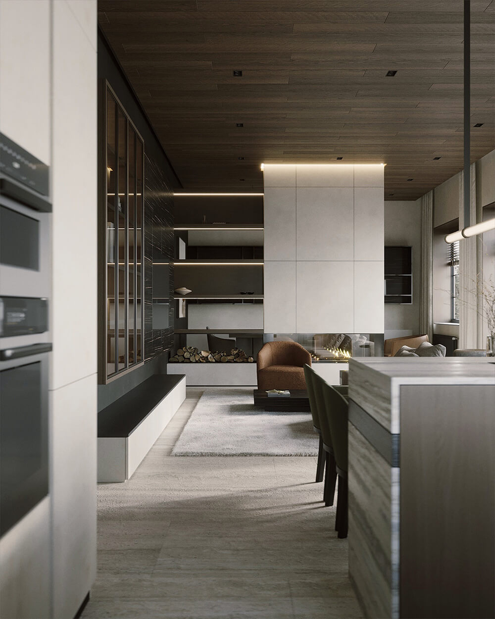 Варіант дизайну стелі з дерева для спальні, створює атмосферу спокою та релаксації.