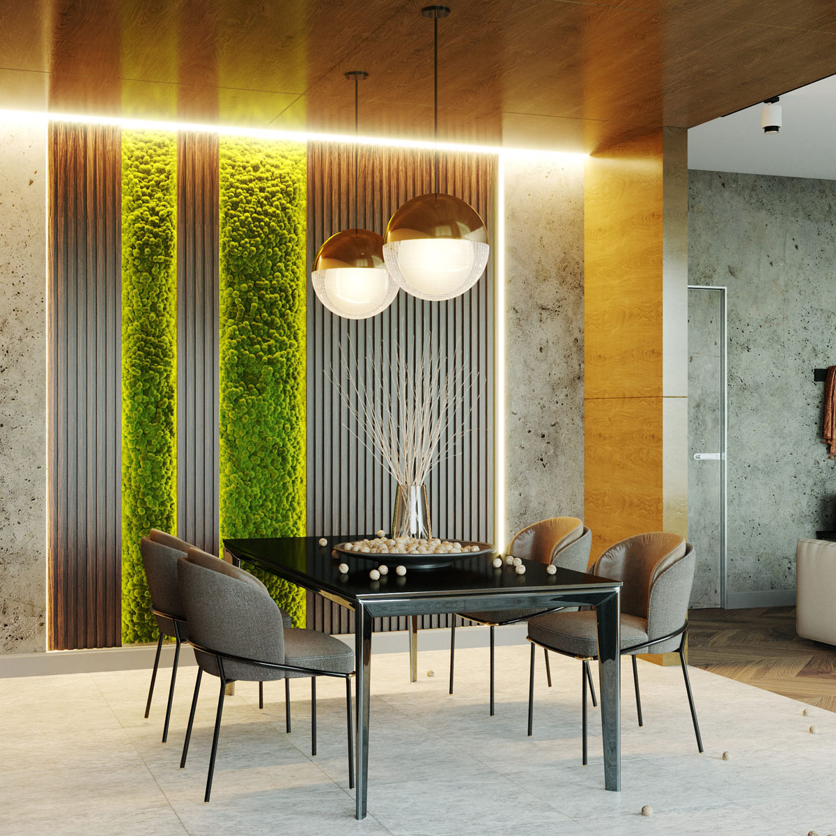 Освітлення в поєднанні з дерев'яними рейками: дизайнерський прийом для створення атмосфери.