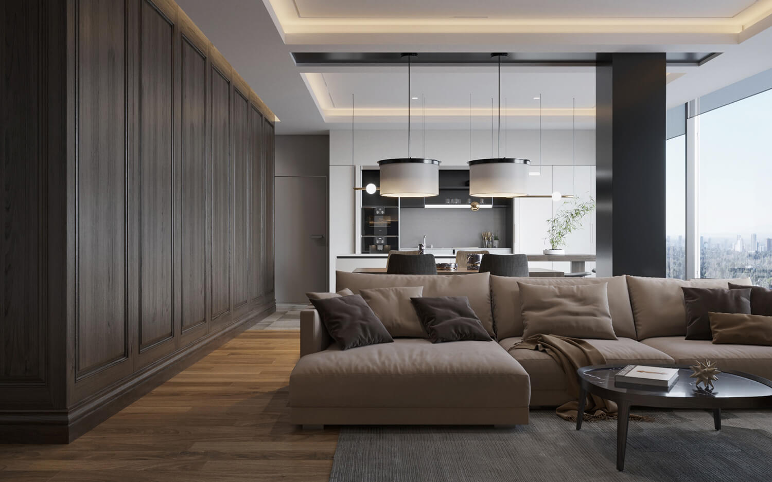 Колір в інтер'єрі Дизайн кухні-вітальні 50 кв.м: Кольорове та світлове зонування простору.