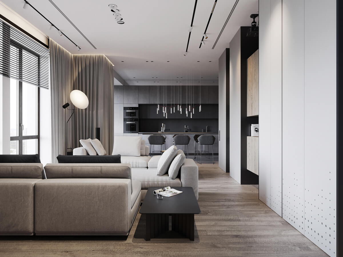 Стильний інтер'єр квартири в неокласичному стилі з елементами розкоші та штучного мармуру.