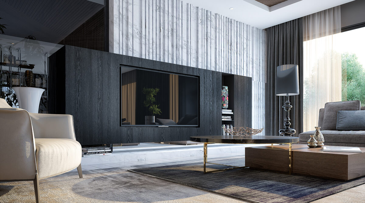 Інтер'єр квартири 2026 у світлих тонах з дерев'яними елементами та штучним мармуром.