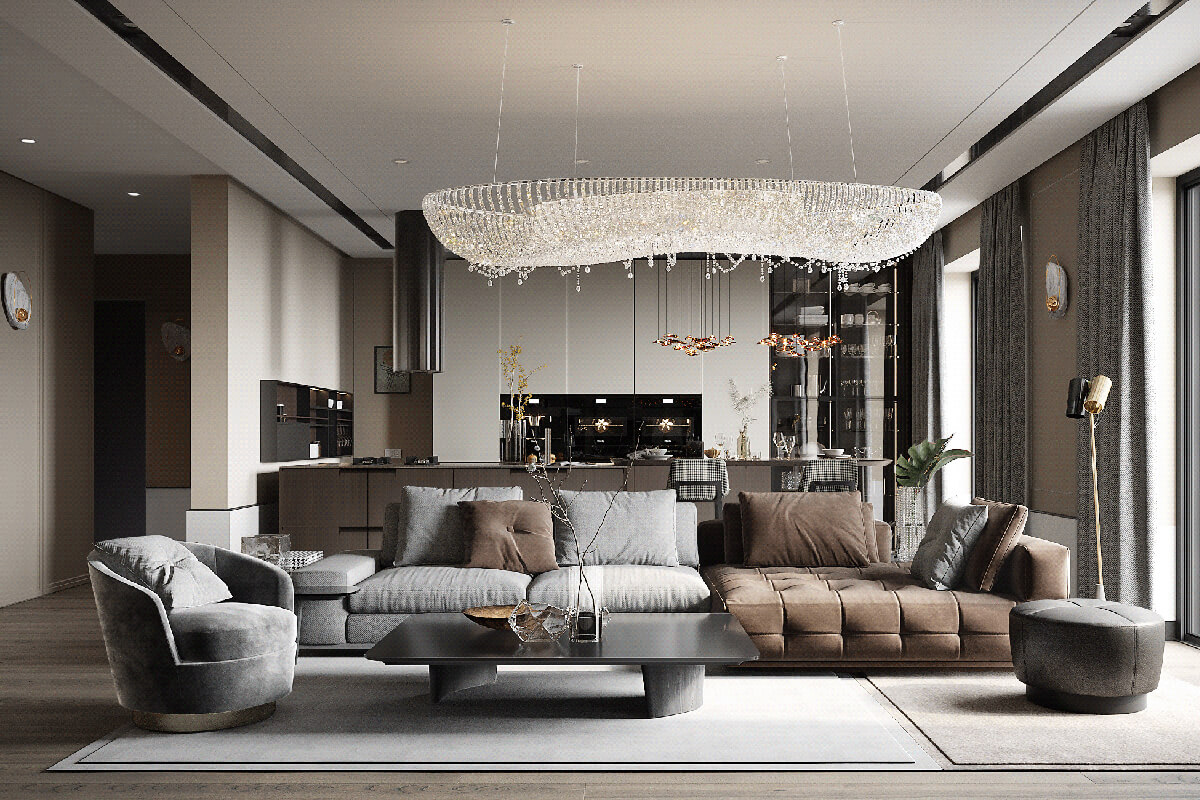 Інтер'єр квартири з використанням натуральних матеріалів: дерево, камінь та текстиль.