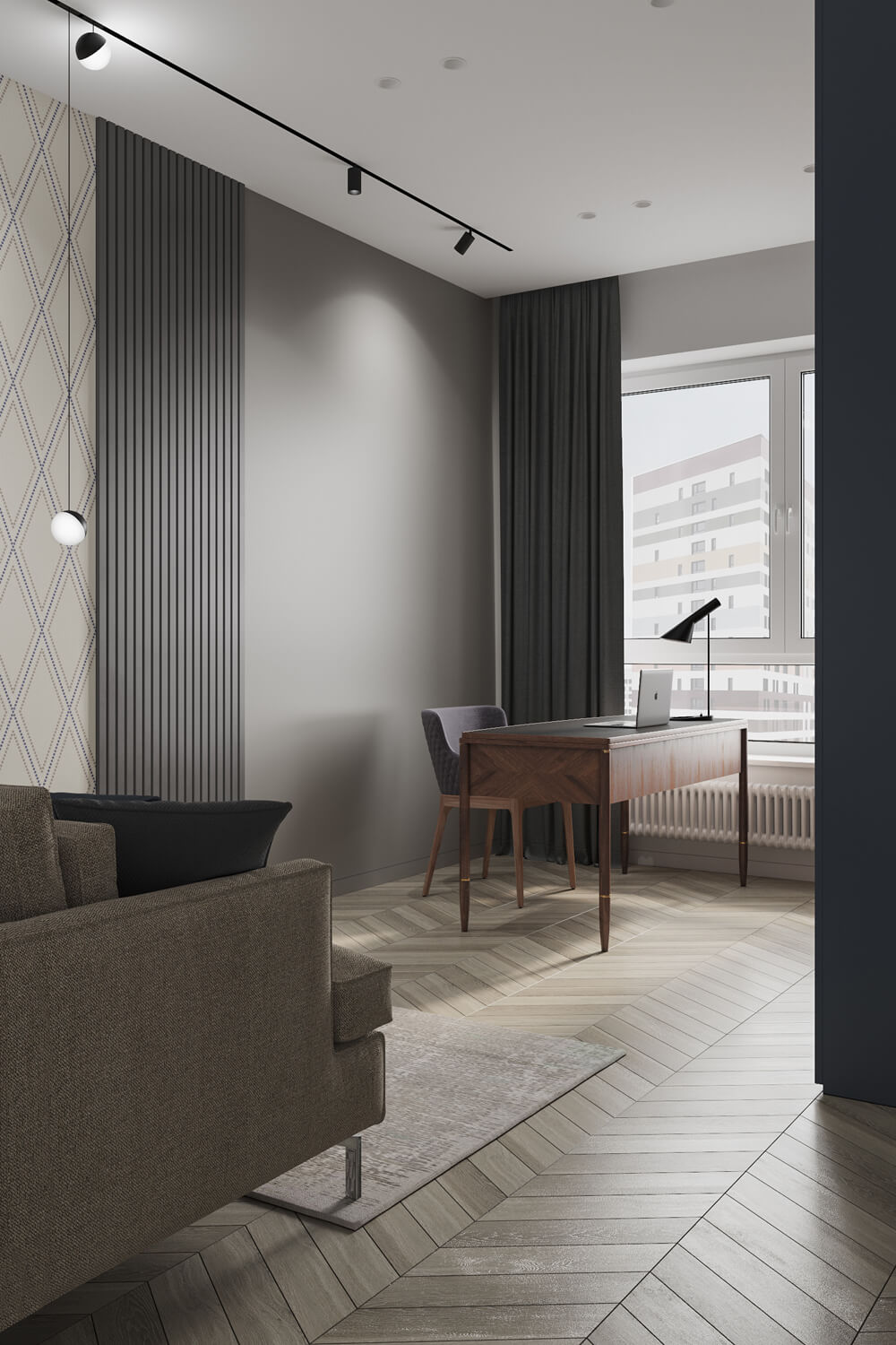 Варіант зонування простору меблями та перегородками в квартирі площею 100 м²