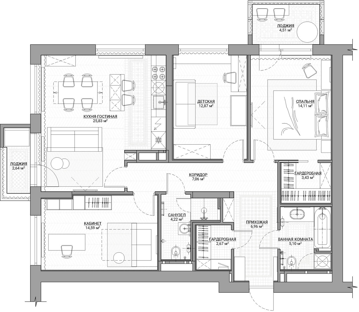 Функціональний дизайн квартири 100 м²: сучасна ванна кімната з душовою кабіною.