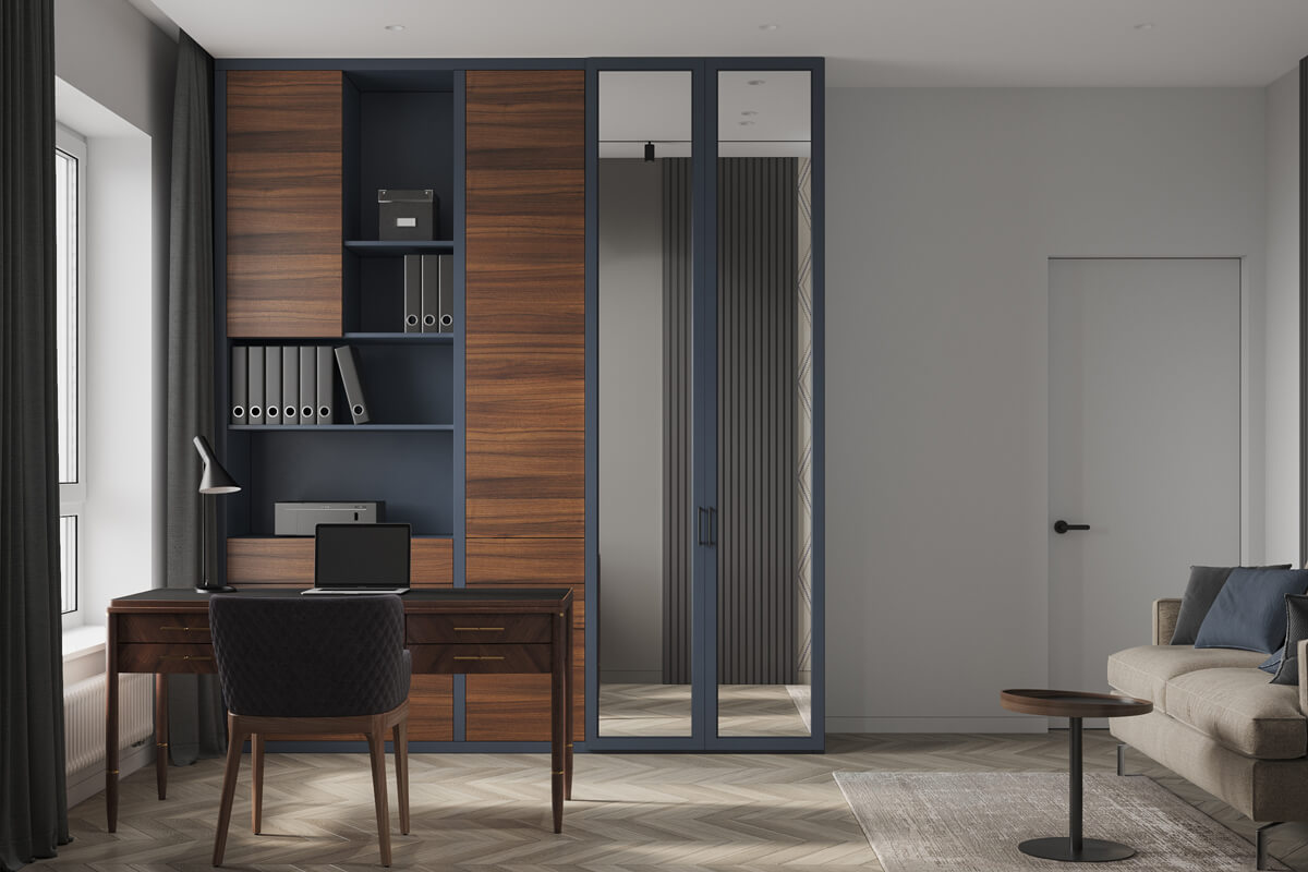 Інтер'єр квартири 100 м²: затишна лаунж-зона на балконі з кріслом та столиком.