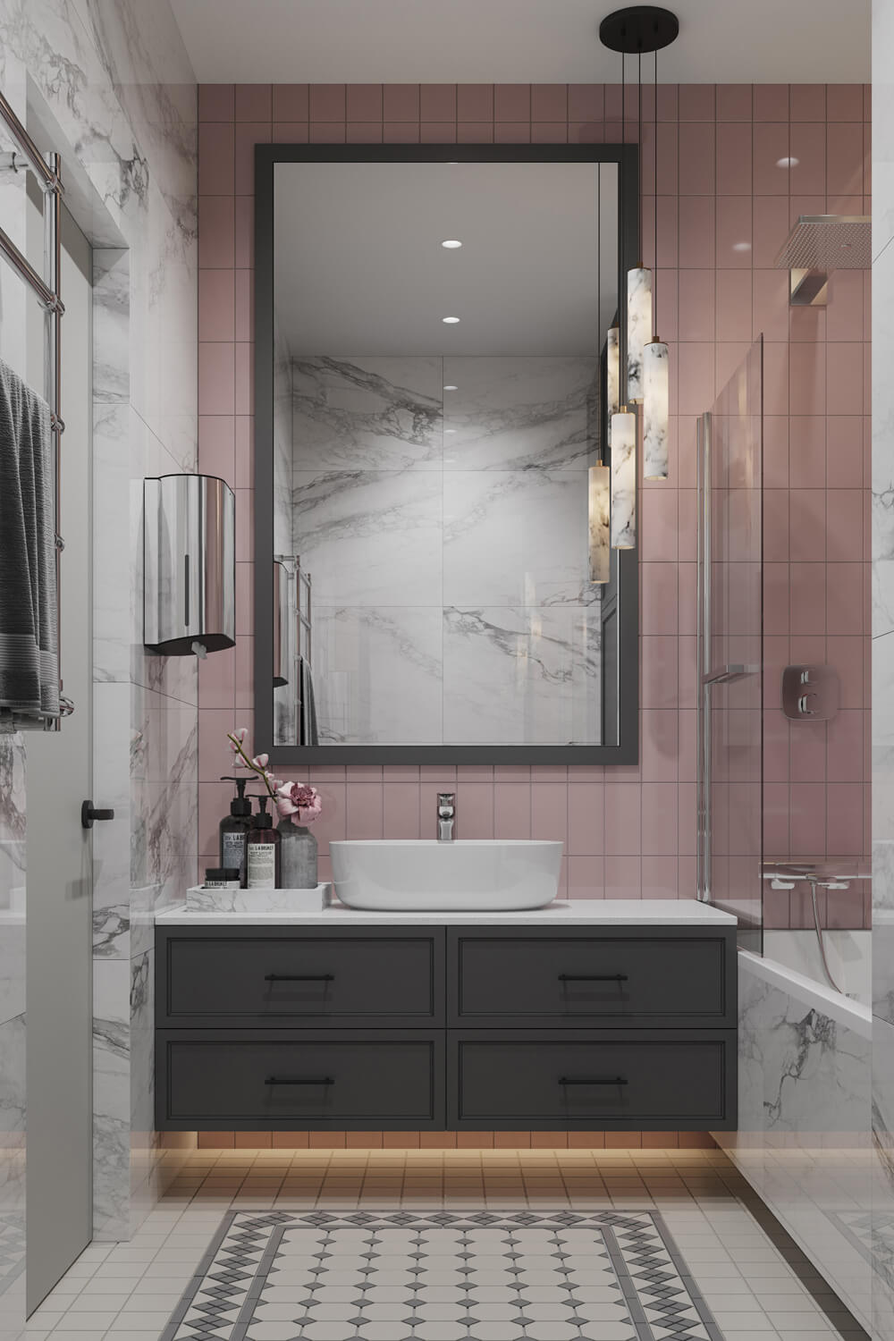 Дизайн квартири 100 м²: домашній кабінет з робочим столом та книжковими полицями.