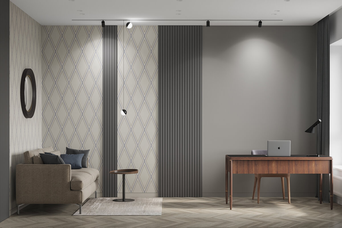 Функціонал квартири 100 м²: зручна гардеробна кімната з полицями для зберігання речей.