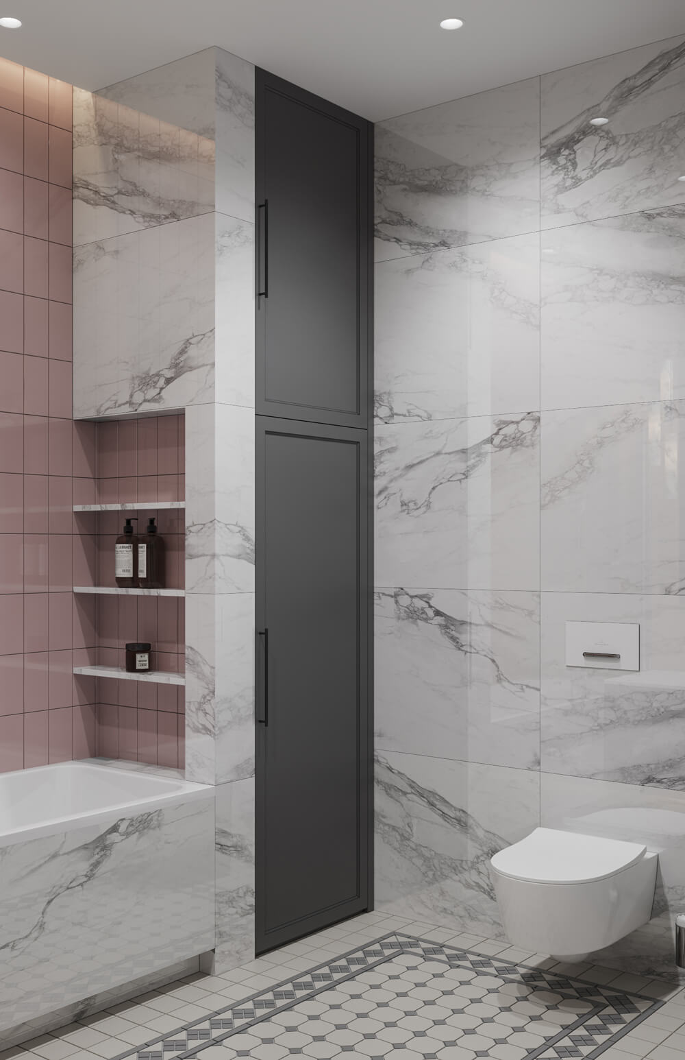 Стильний інтер'єр спальні в квартирі 100 м² з великим ліжком та зоною відпочинку