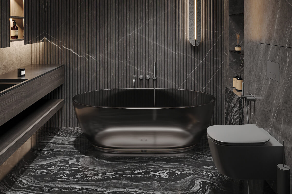 Розкішна ванна кімната з мармуровою плиткою: елегантність і комфорт в кожній деталі.