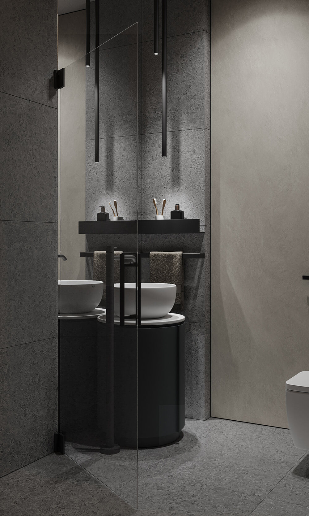 Трап для душу: кутовий варіант Простора душова зона без піддона з кутовим трапом для зливу води.