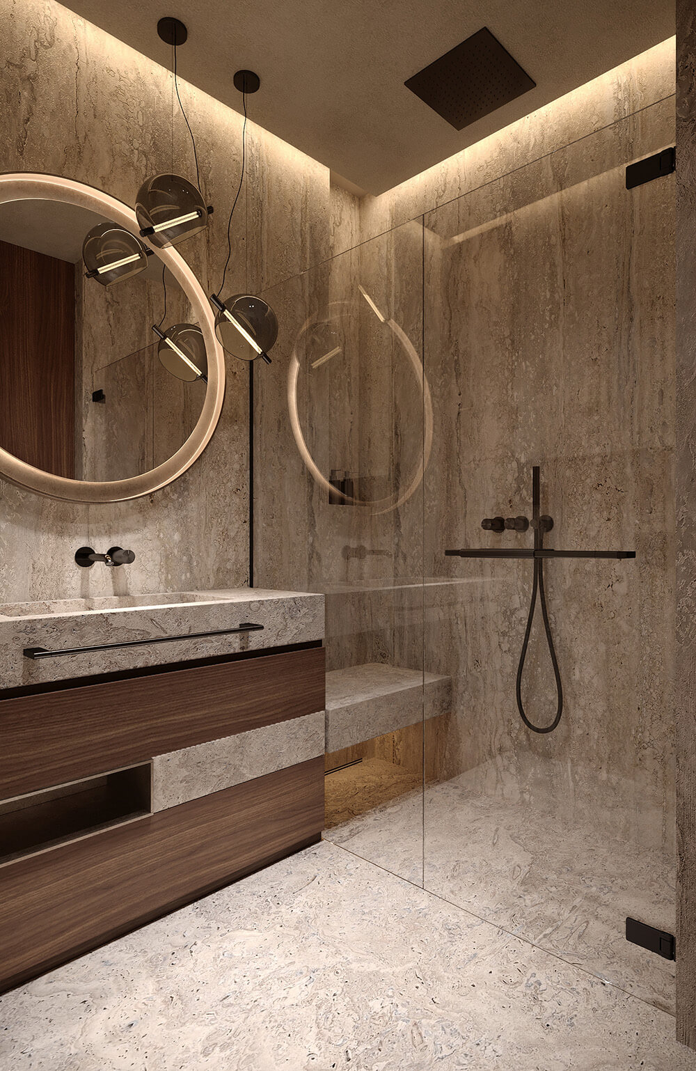 Стильний душ без піддона Сучасний душовий куточок без піддона з прозорою перегородкою для ванної.