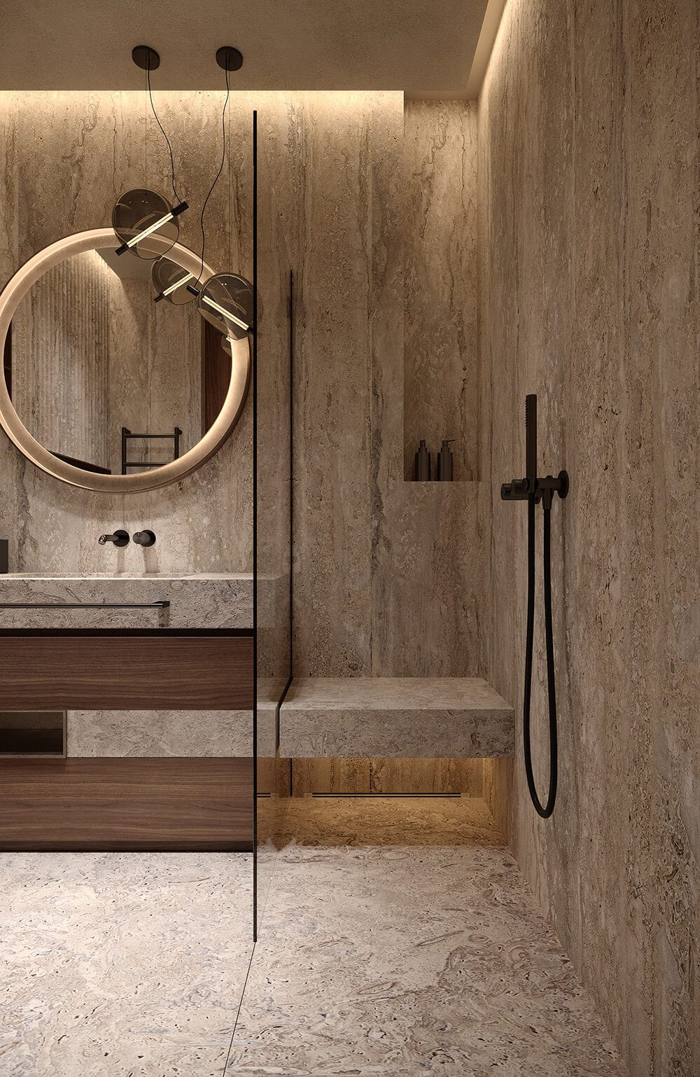 Мінімалізм в деталях Мінімалістична ванна кімната з душовою кабіною без піддона, акцент на простоті та функціональності.