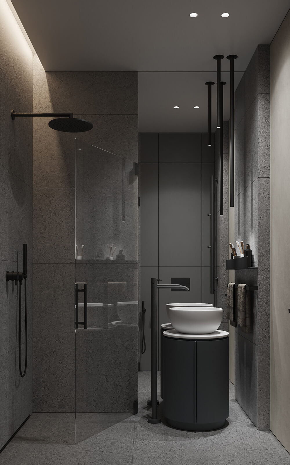 Релакс у душі Простора душова без піддона з великою лійкою та зручним сидінням для релаксу.