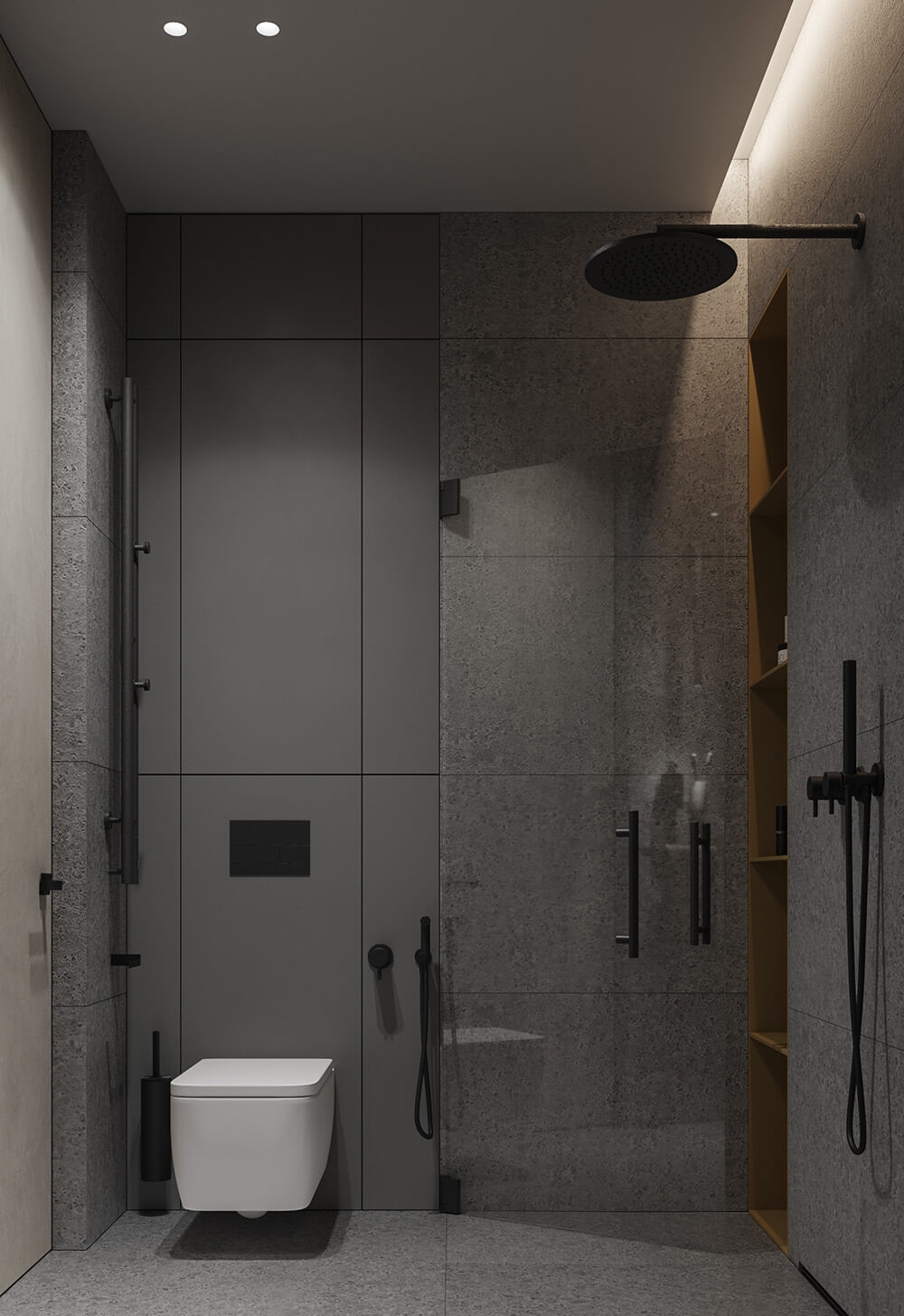 Оригінальна дизайнерська душова перегородка з декоративним склом, що додає стилю ванній.