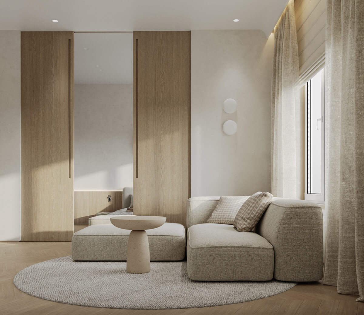 Світла кімната з оновленим інтер'єром: акцент на текстиль та декор для затишку.