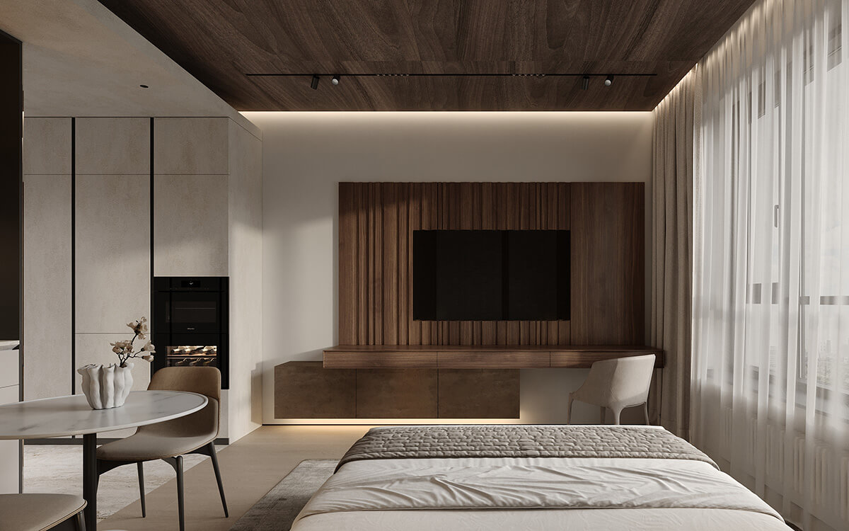 Практична робоча зона в спальні з ергономічним кріслом та мінімалістичним декором для концентрації.