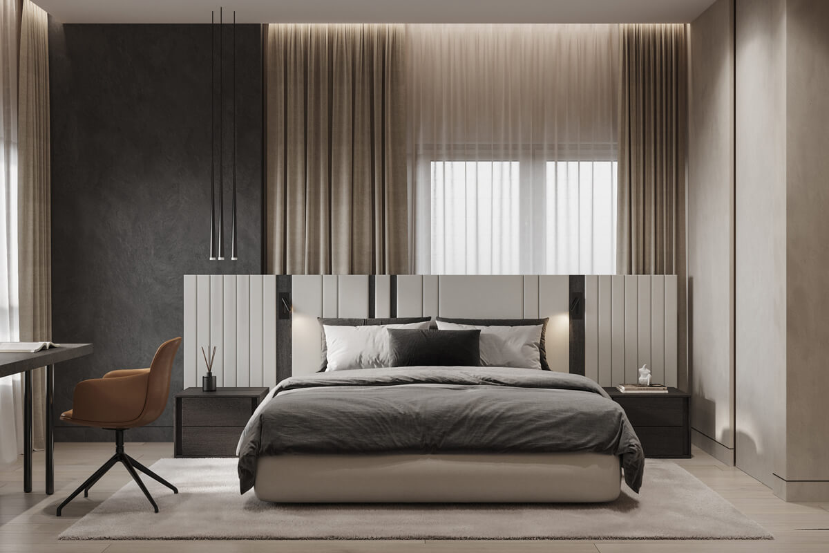 Простора спальня з великим двоспальним ліжком для комфортного сну та відпочинку.