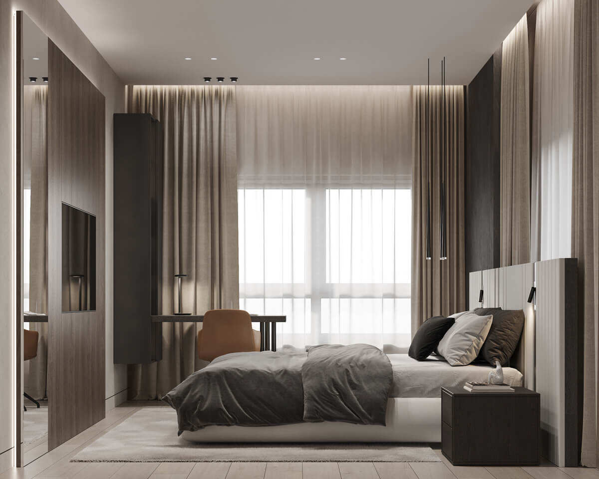 Велике двоспальне ліжко в сучасній спальні - ідеальний вибір для комфортного сну пари.