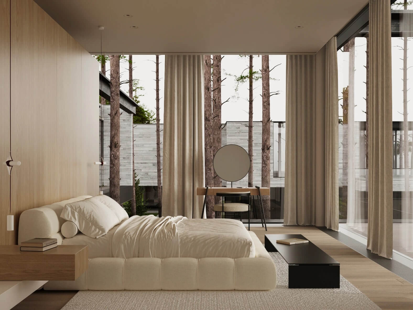 Стильне робоче місце біля вікна з акцентом на природні матеріали та декор.