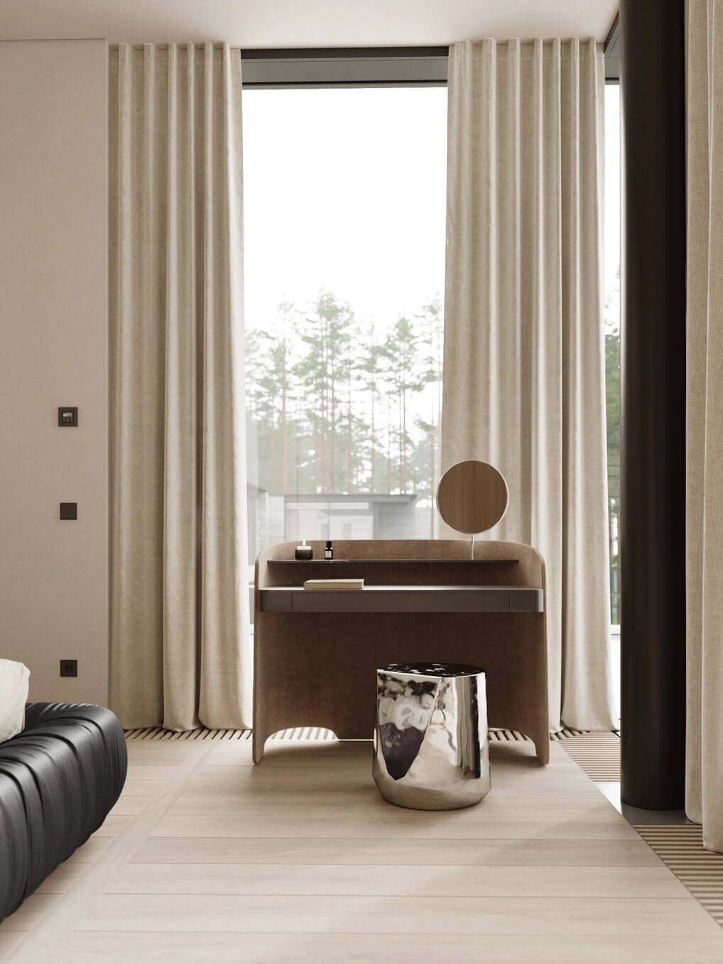 Зручне робоче місце біля вікна з видом на природу та оптимальним природним освітленням.