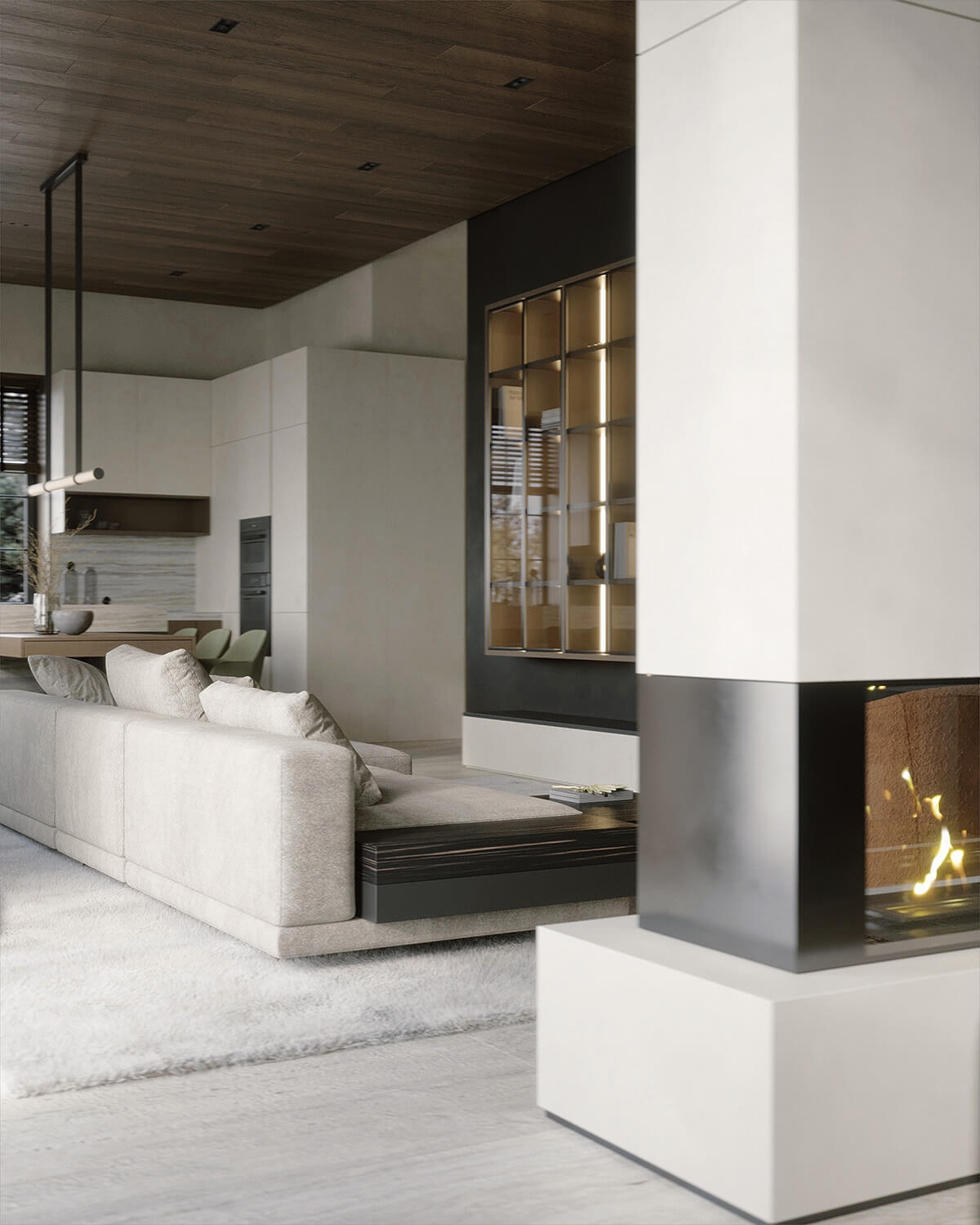 Елегантний інтер'єр 2026: поєднання світлого і темного дерева в обробці стін створює контраст.