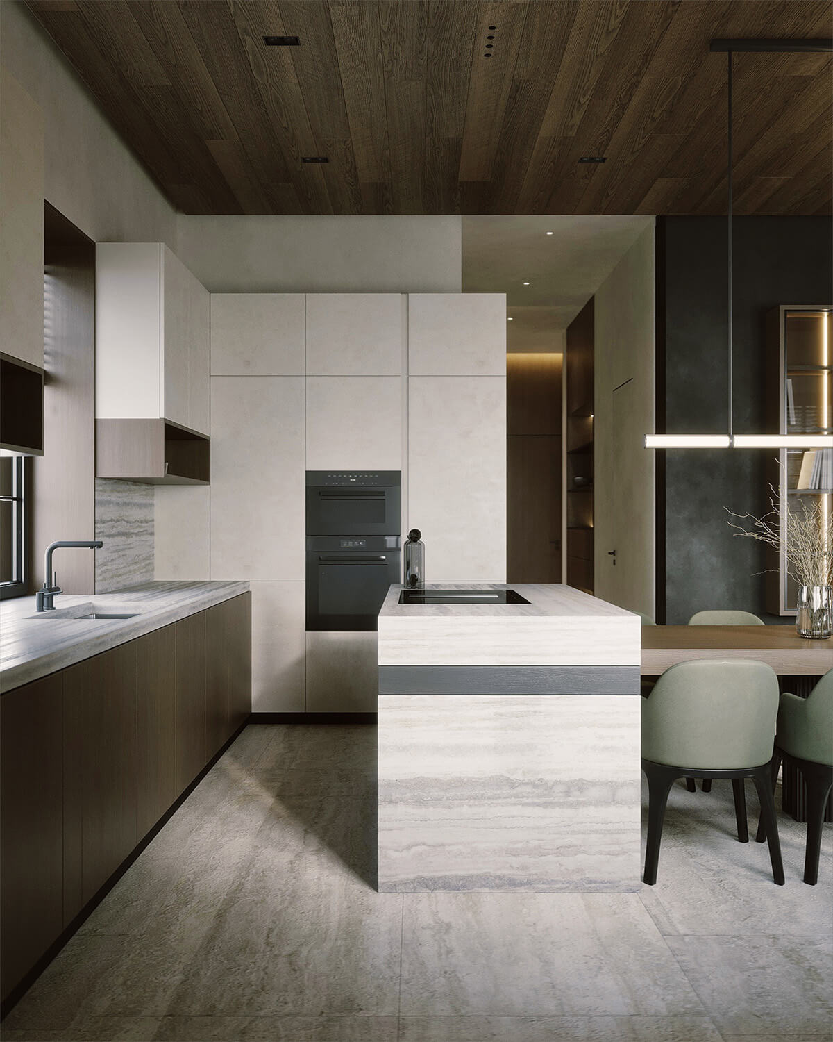 Елегантне поєднання дерев'яних панелей різних порід у вітальні, 2026.