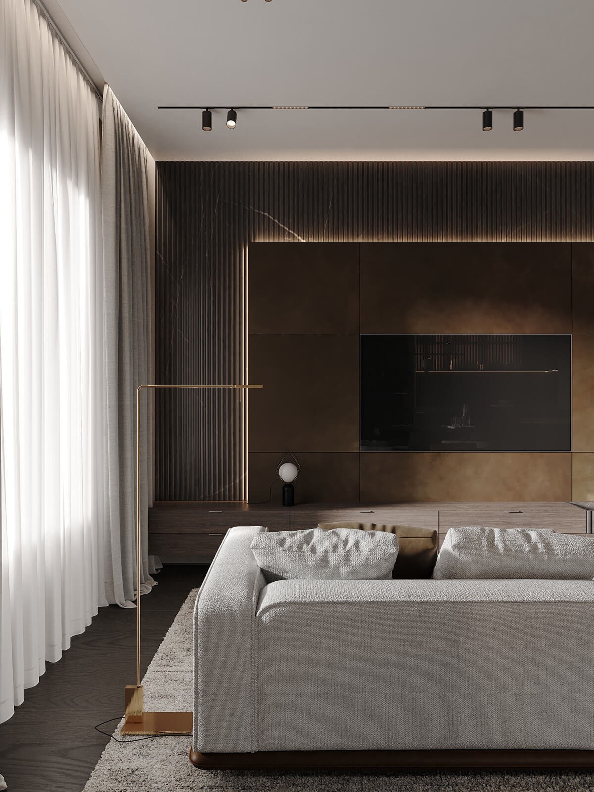 Мінімалюкс: Спокійний сон Елегантний мінімалюкс 2026: спальня з акцентною стіною та приглушеним освітленням.
