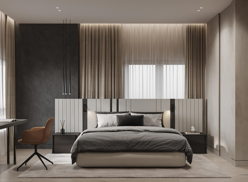 Мінімалістичний чоловічий інтер'єр у темних тонах: простота та лаконічність.