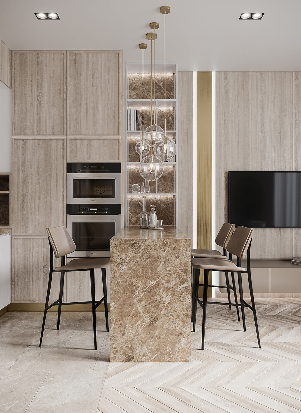 Декоративна ніша в стіні з поличками, що використовується для зонування та прикрашання кімнати.