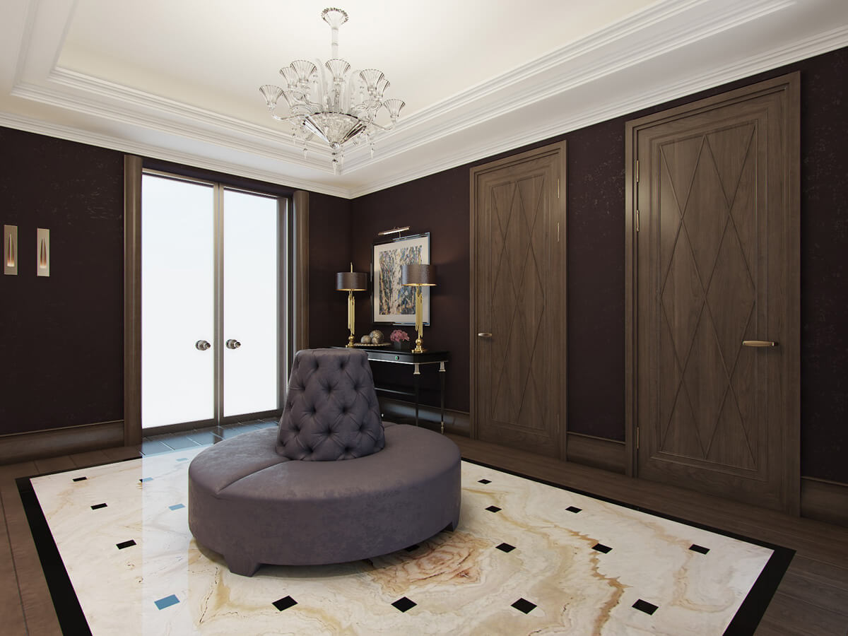 Інтер'єр прихожої 2026: лавка, килим, рослини для затишку в приватному будинку.