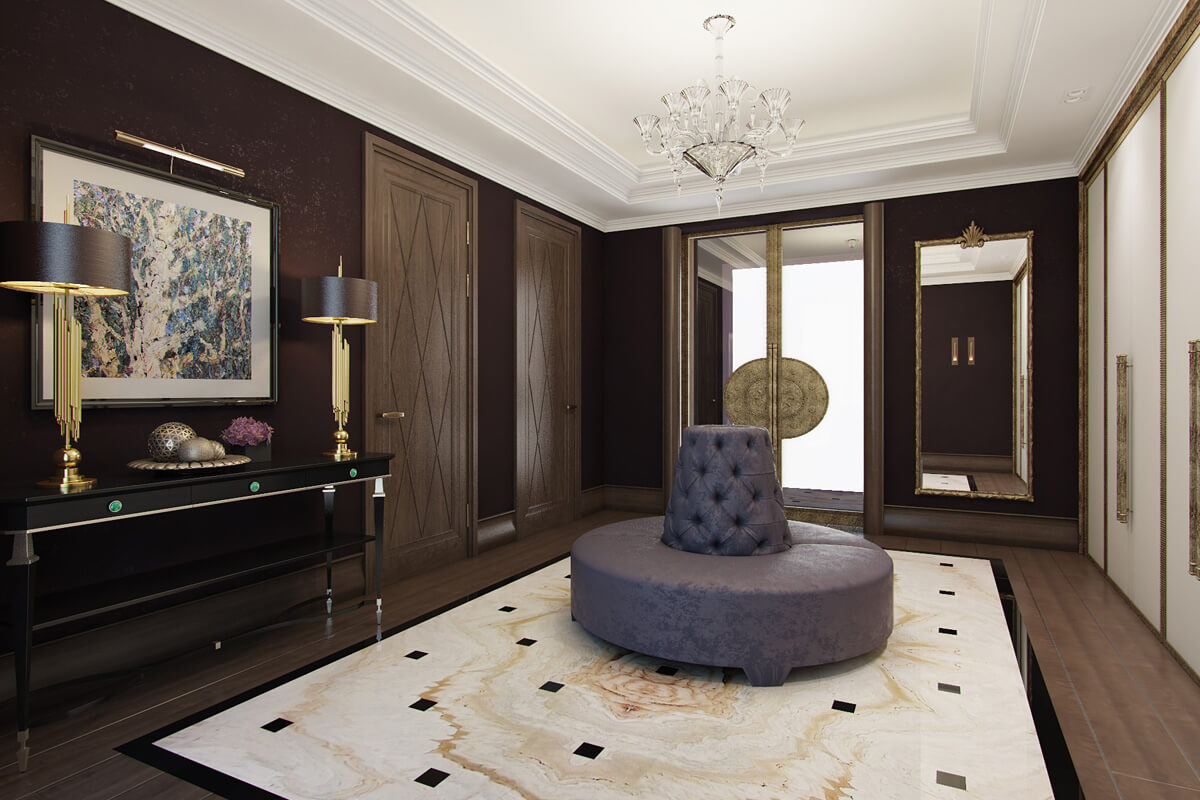 Дизайн прихожої 2026: дерев'яні панелі, дзеркало, сучасний стиль у приватному будинку.