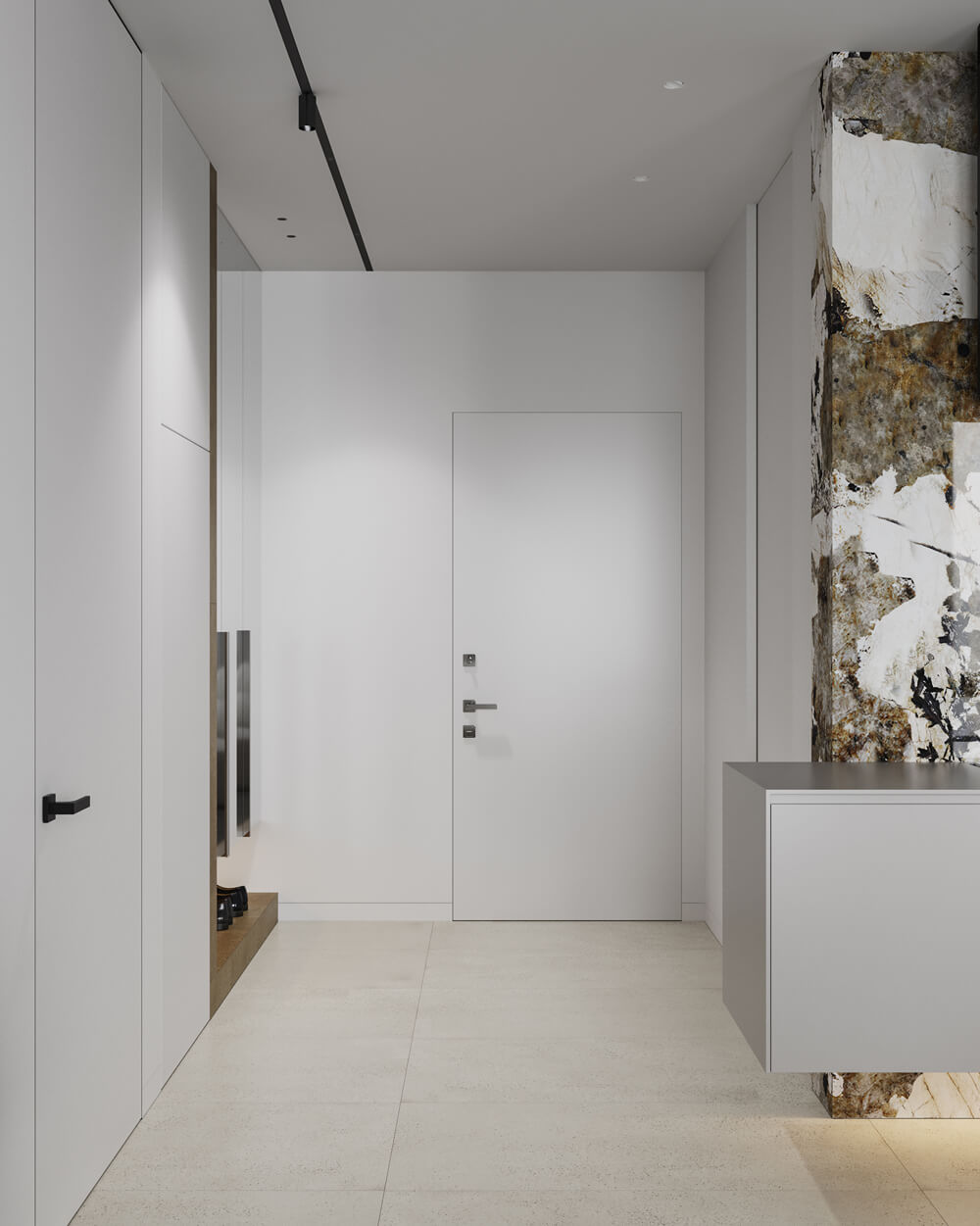 Затишна кухня-вітальня у сірих відтінках з м'яким освітленням 2026.