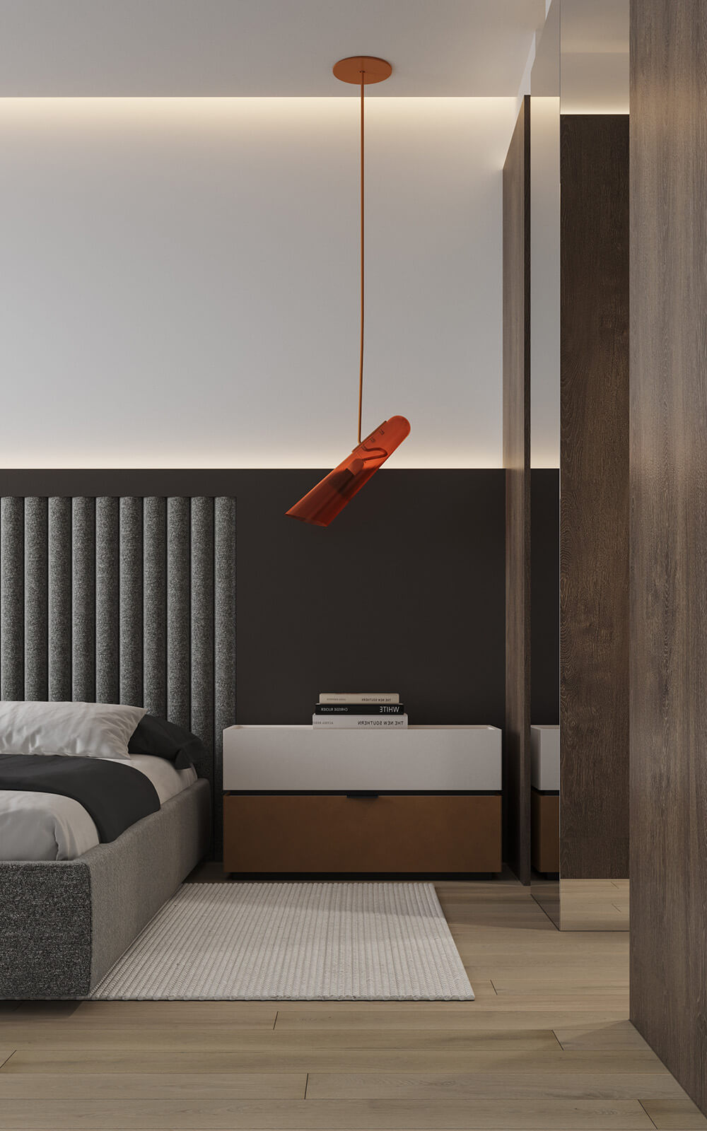 Монохромний інтер'єр вітальні 2026: мінімалістичний декор та акцентне освітлення.