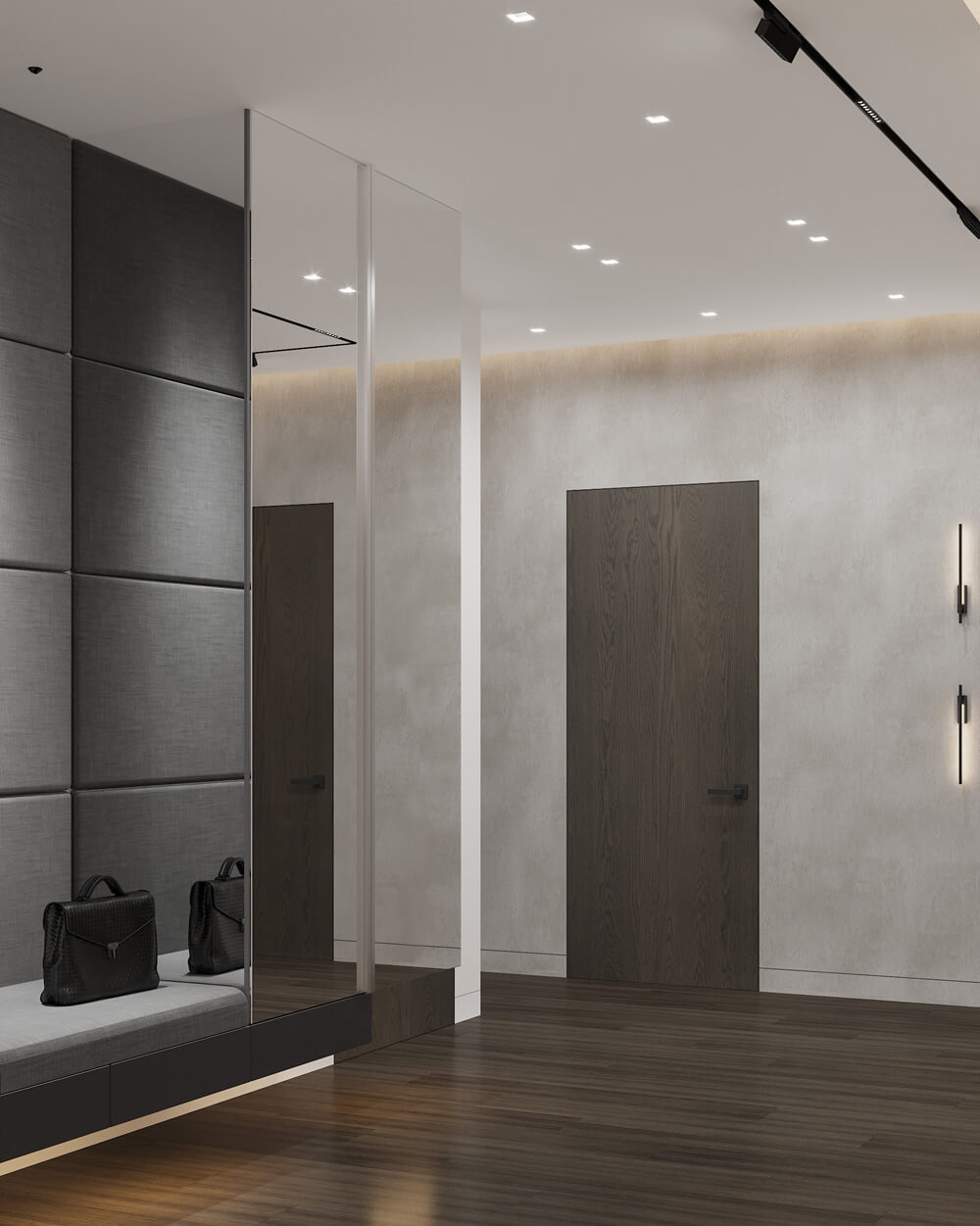 Мінімалістична ванна кімната в коричневому кольорі з акцентом на натуральні матеріали, дизайн 2026.