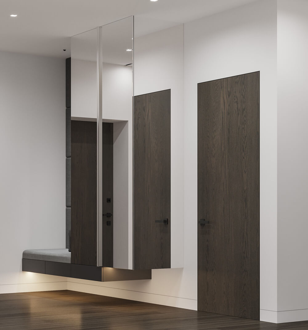 Коричнева кухня 2026 з білою стільницею та дерев'яними фасадами.