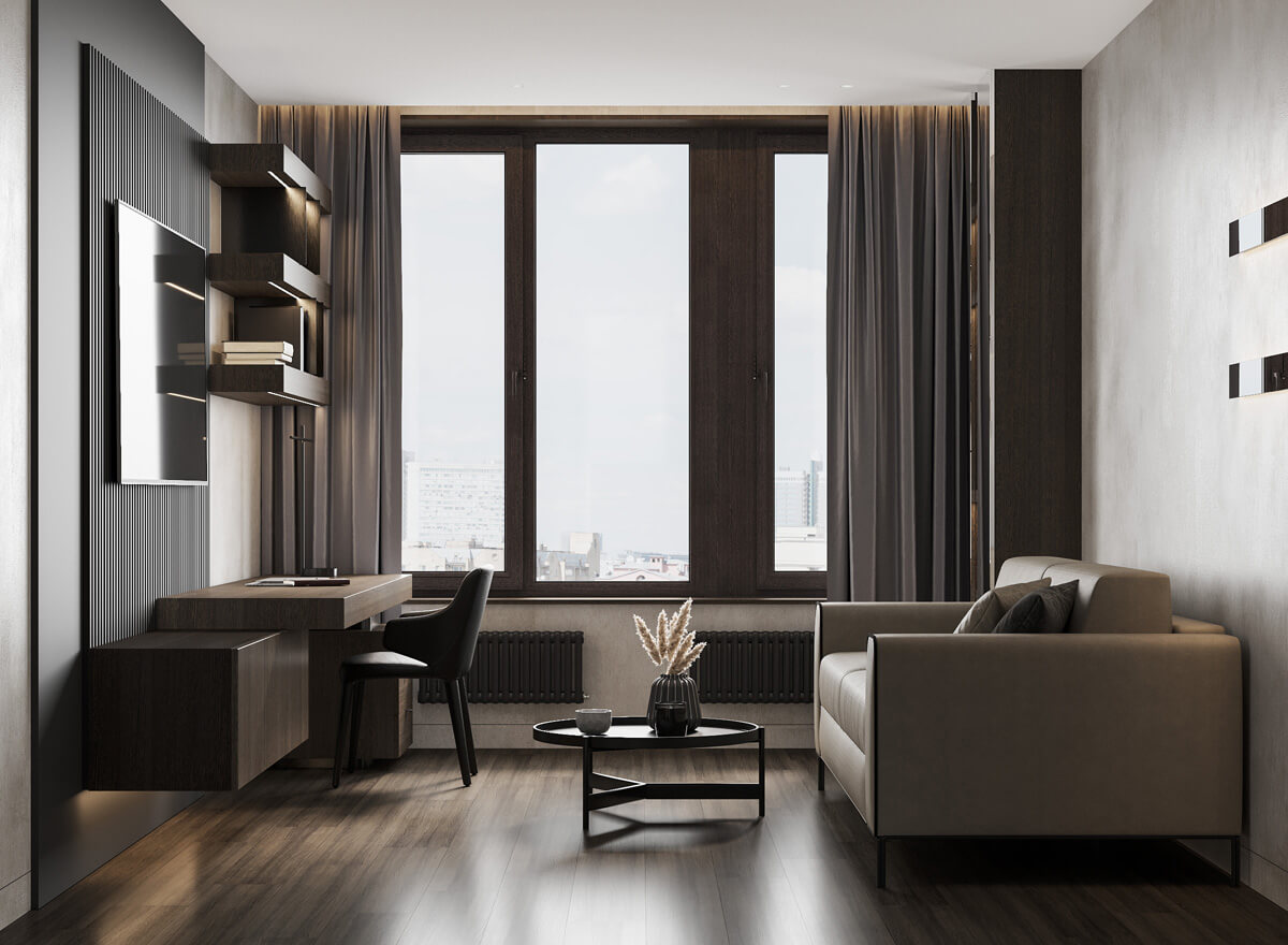 Вишукана кухня в коричневих тонах з мармуровою стільницею: стильний дизайн інтер'єру.