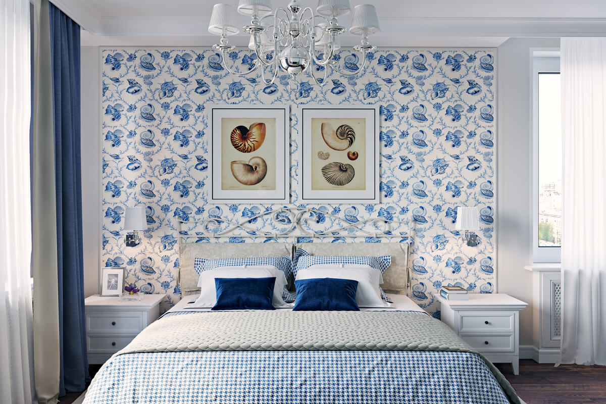 Синьо-біла вітальня: поєднання синіх стін і білих меблів для затишної атмосфери.