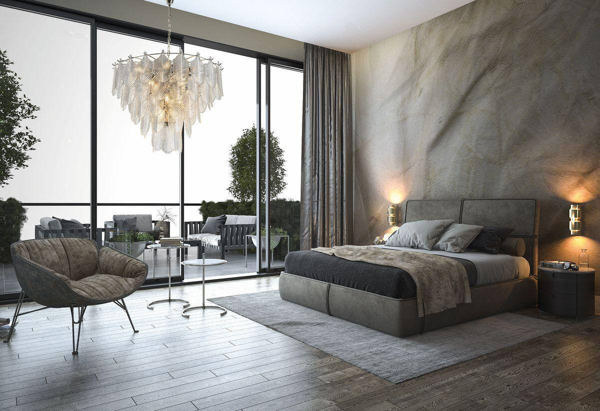 Штори з геометричним малюнком в сучасному дизайні інтер'єру квартири