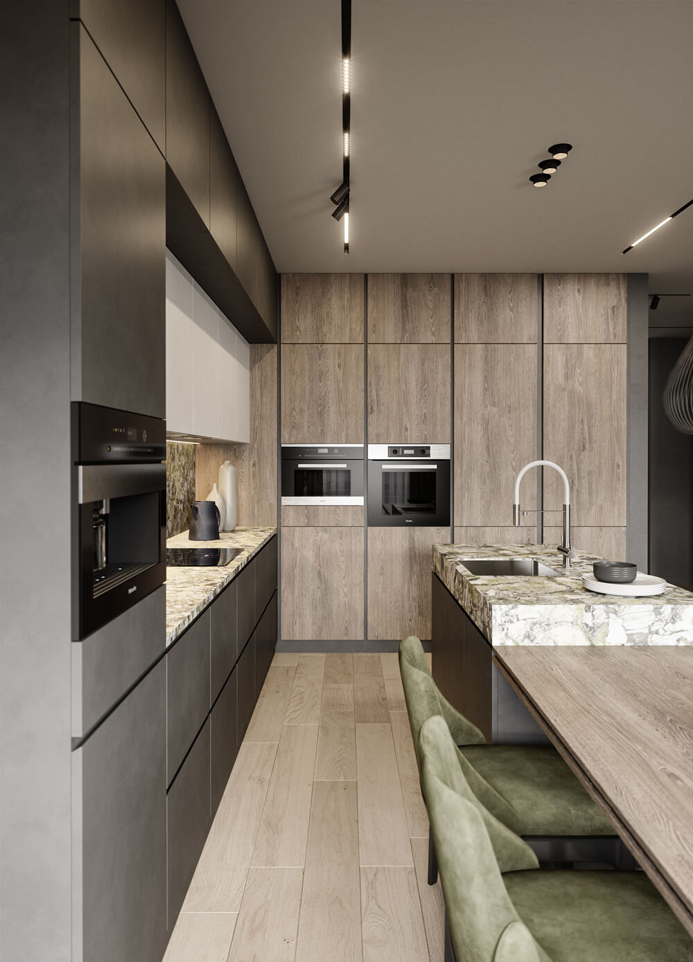 Сучасна мінімалістична ванна кімната 2026 з великою дзеркальною стіною та акцентом на просторі.