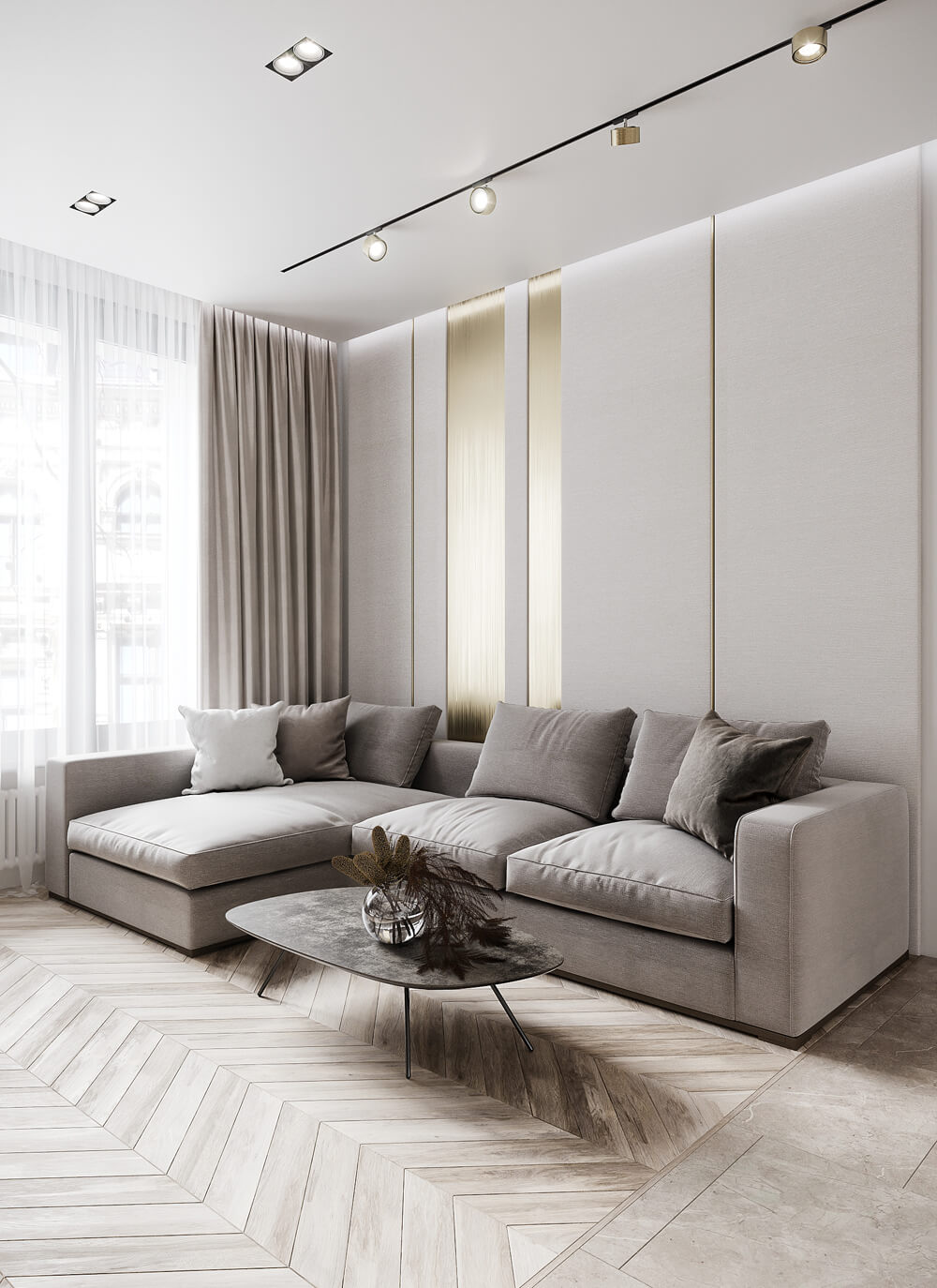 Сучасна вітальня 2026: мінімалізм, велике вікно, багато природного світла.