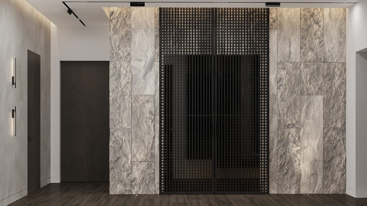 Стіна-скеля з підсвіткою у вітальні: затишна та стильна атмосфера.