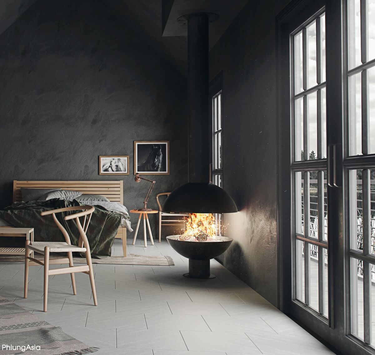 Мінімалізм вабі-сабі Кімната в стилі вабі-сабі з великим вікном та мінімальною кількістю меблів 2026.