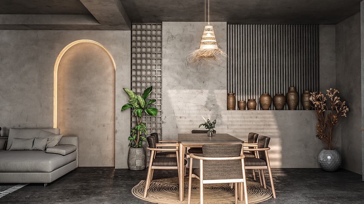 Вабі-сабі спальня Елегантна спальня в стилі вабі-сабі з акцентом на недосконалість та природність.