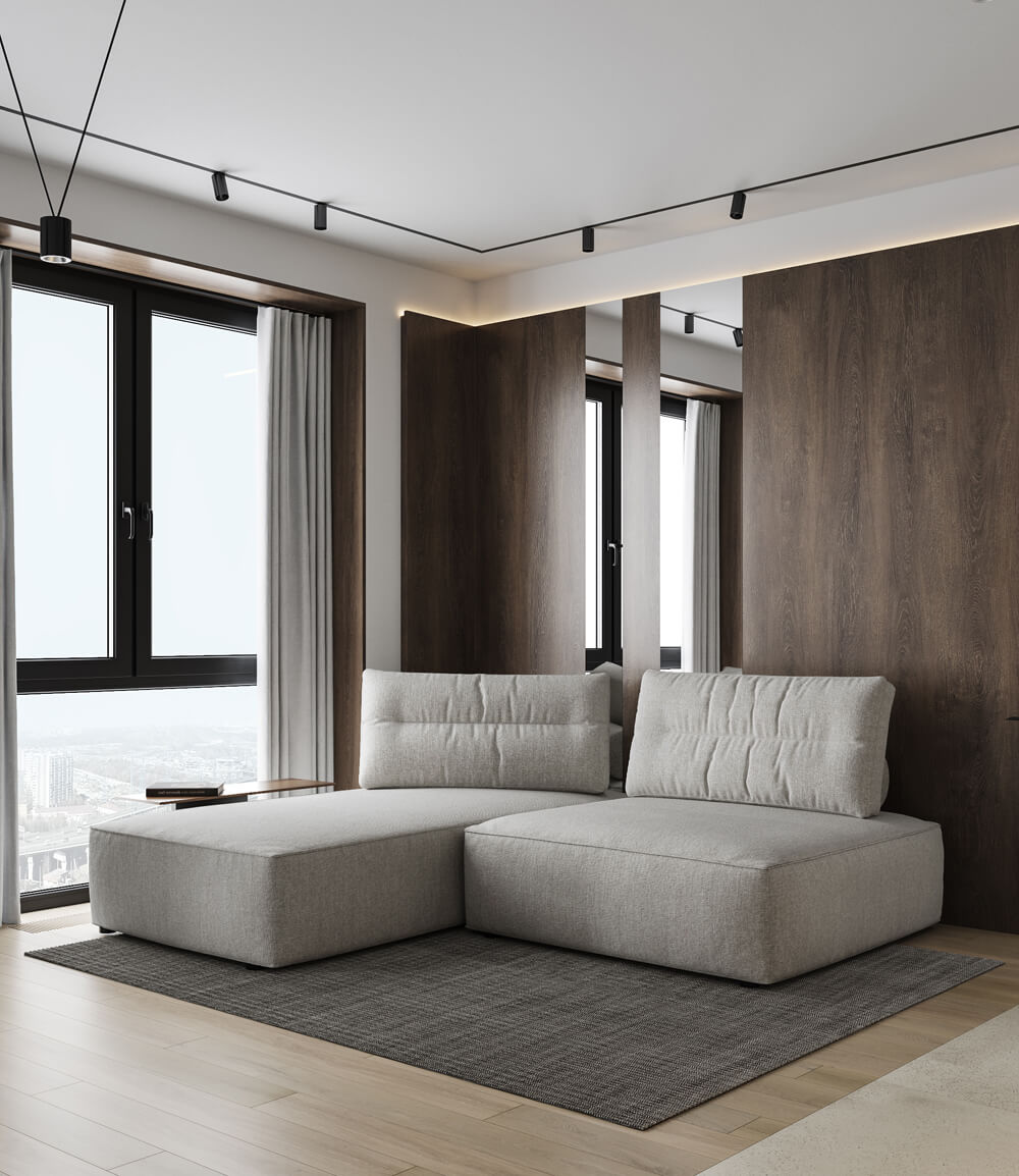 Чорна трекова система освітлення в сучасному інтер'єрі, стильне рішення.