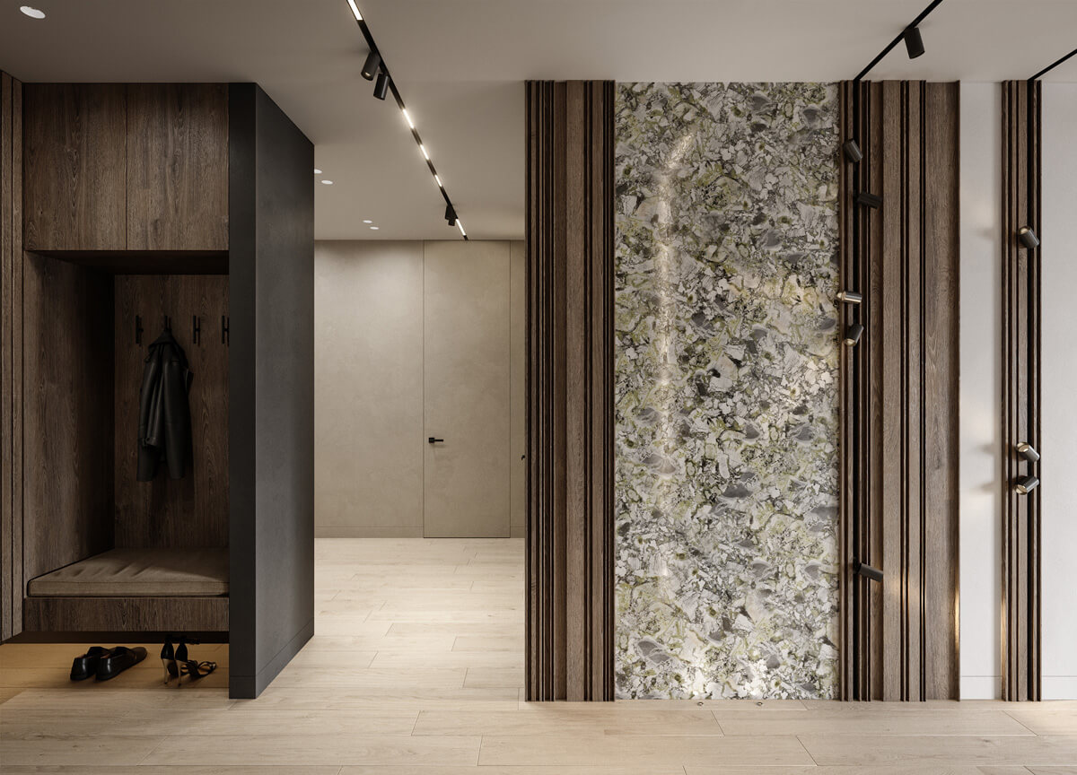 Трекова система освітлення з підвісними світильниками над обіднім столом в кухні.