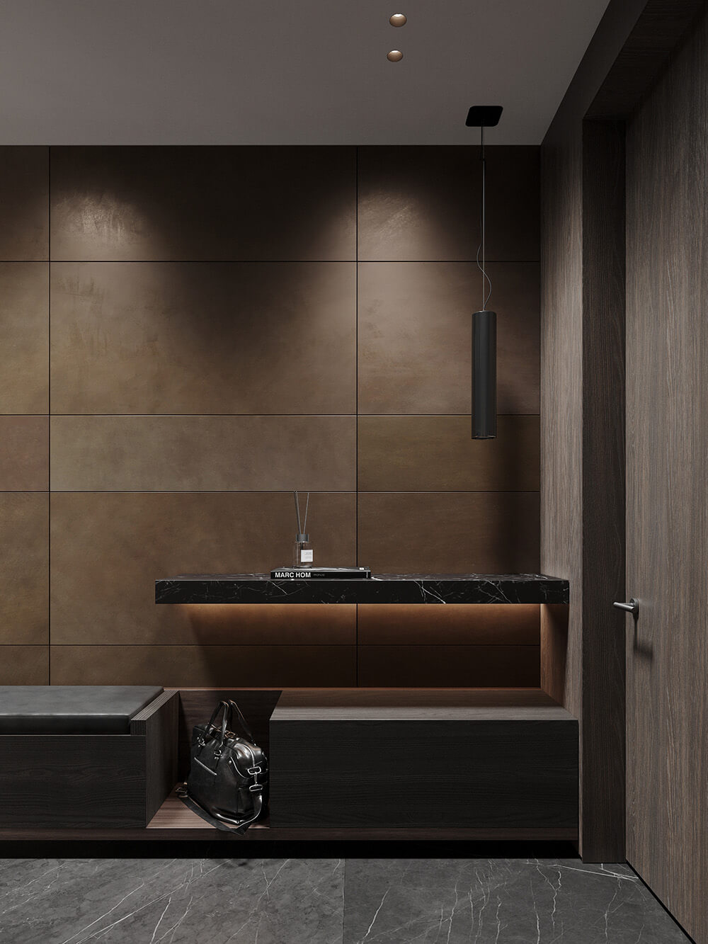 Офіс: метал на стіні Офісний простір з акцентною стіною, обробленою рідким металом, продуктивність.