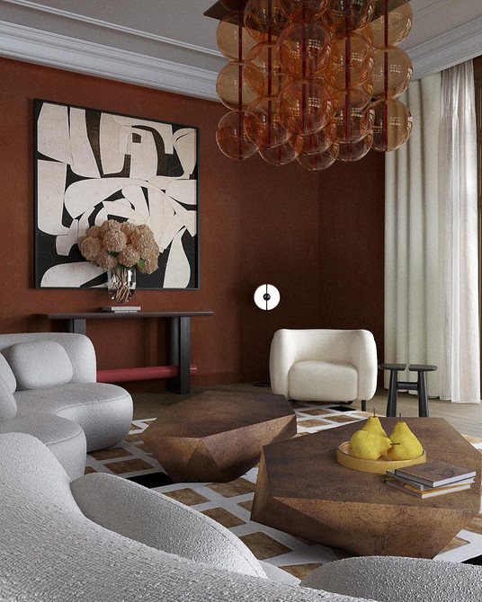 Вітальня з білими меблями та теплими акцентами. Створення затишку в домі.