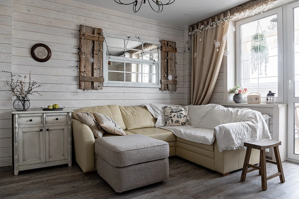 Стильний бежевий диван у світлій вітальні: гармонія та затишок в інтер'єрі 2026.